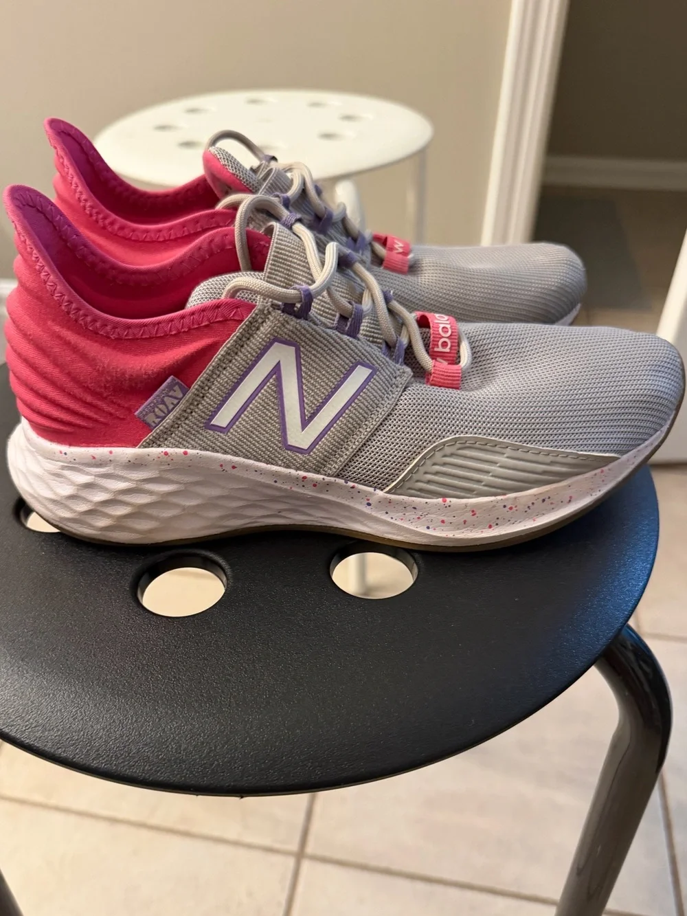 New Balance Kids Gray and Pink Athletic Sneakers